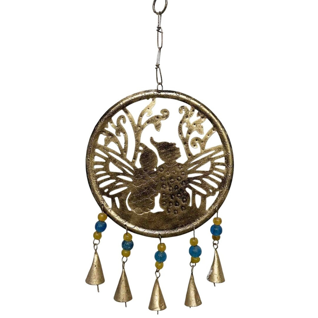 Espanta Espirito Dourado, Arvore da Vida, Sinos, Duendes Dourados, Pedra Azul e Amarelo (20cm)