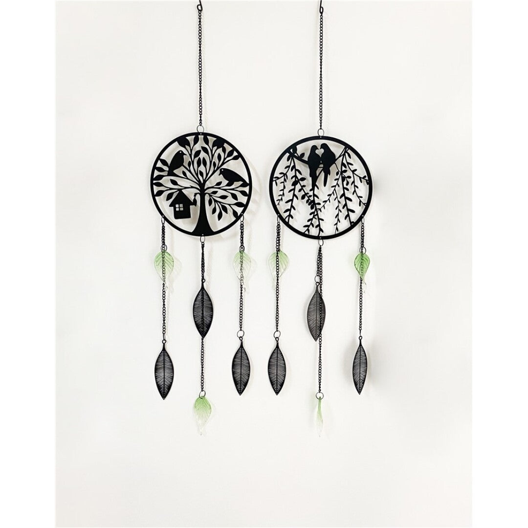 Espanta Espirito, Arvore da vida e Passaros Preto, Folhas Verdes (18cm) VARIEDADES Arvore
