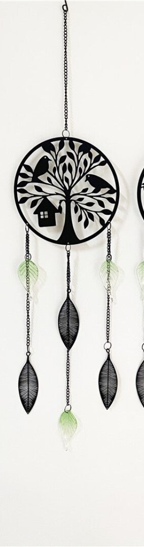 Espanta Espirito, Arvore da vida e Passaros Preto, Folhas Verdes (18cm) VARIEDADES Arvore