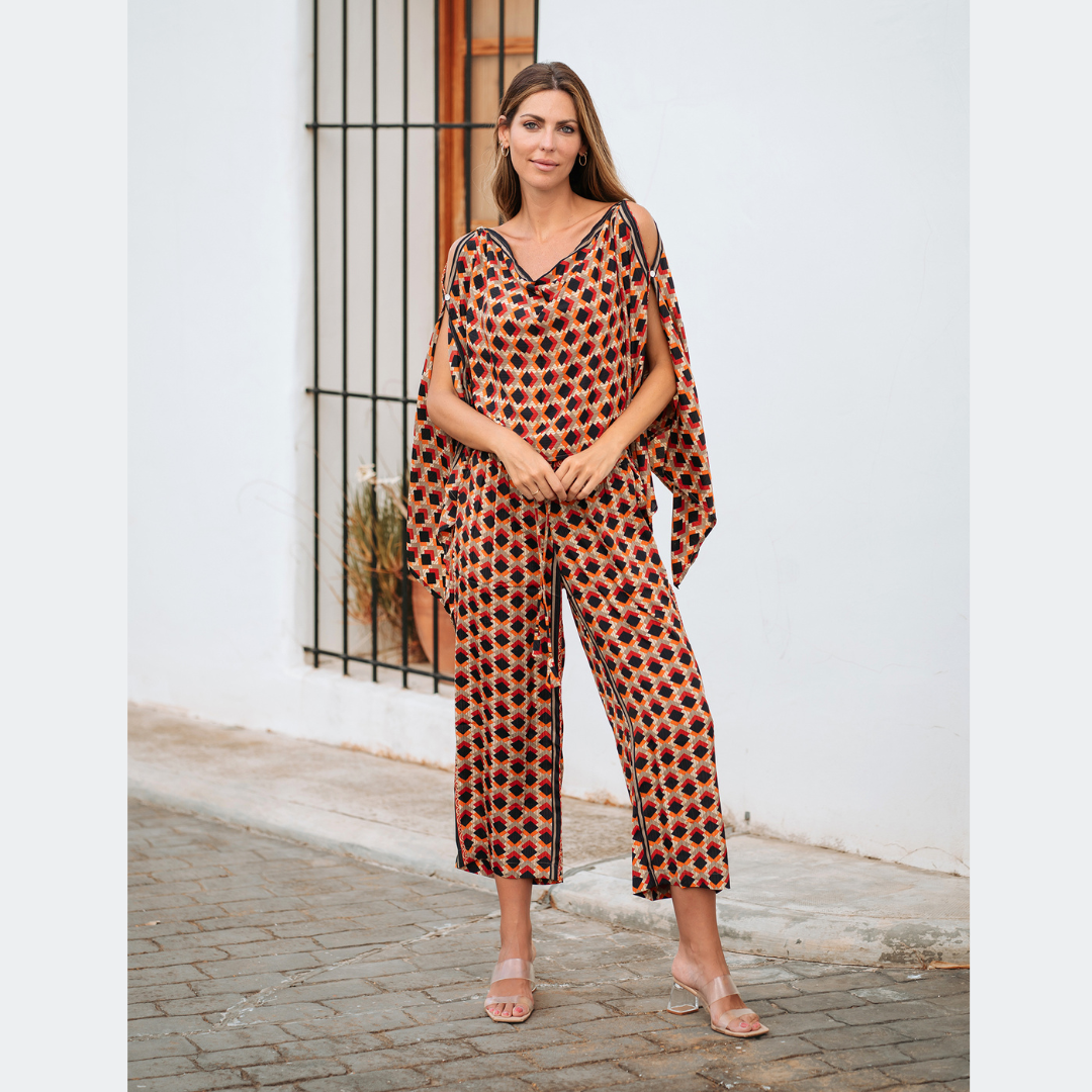 Pantalonas Estampadas Laranja, Pretto e Encarnado 32238 M