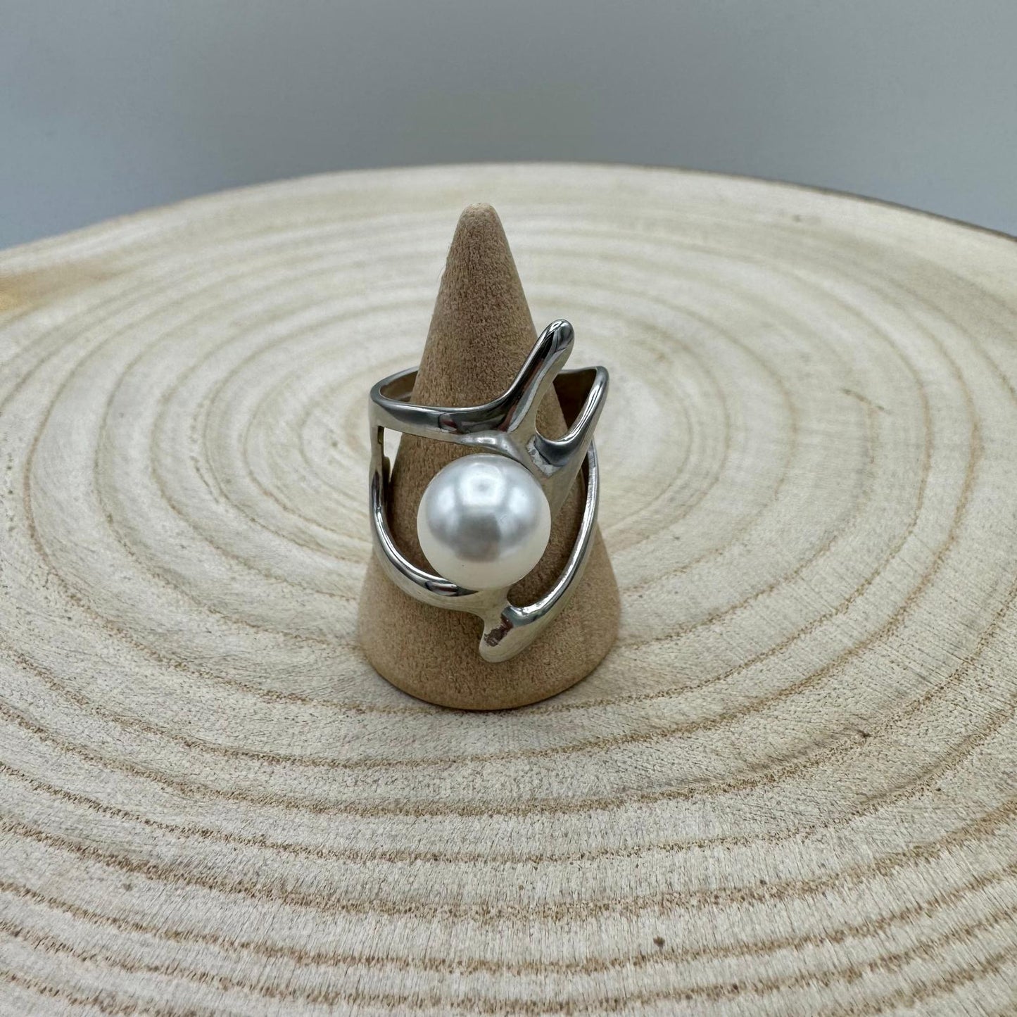 Anel Inox Caotico com Pérola (Dourado e Prateados)