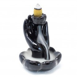 Queimador de Incenso Refluxo - Flor de lótus e mão Ceramica (17x12cm)