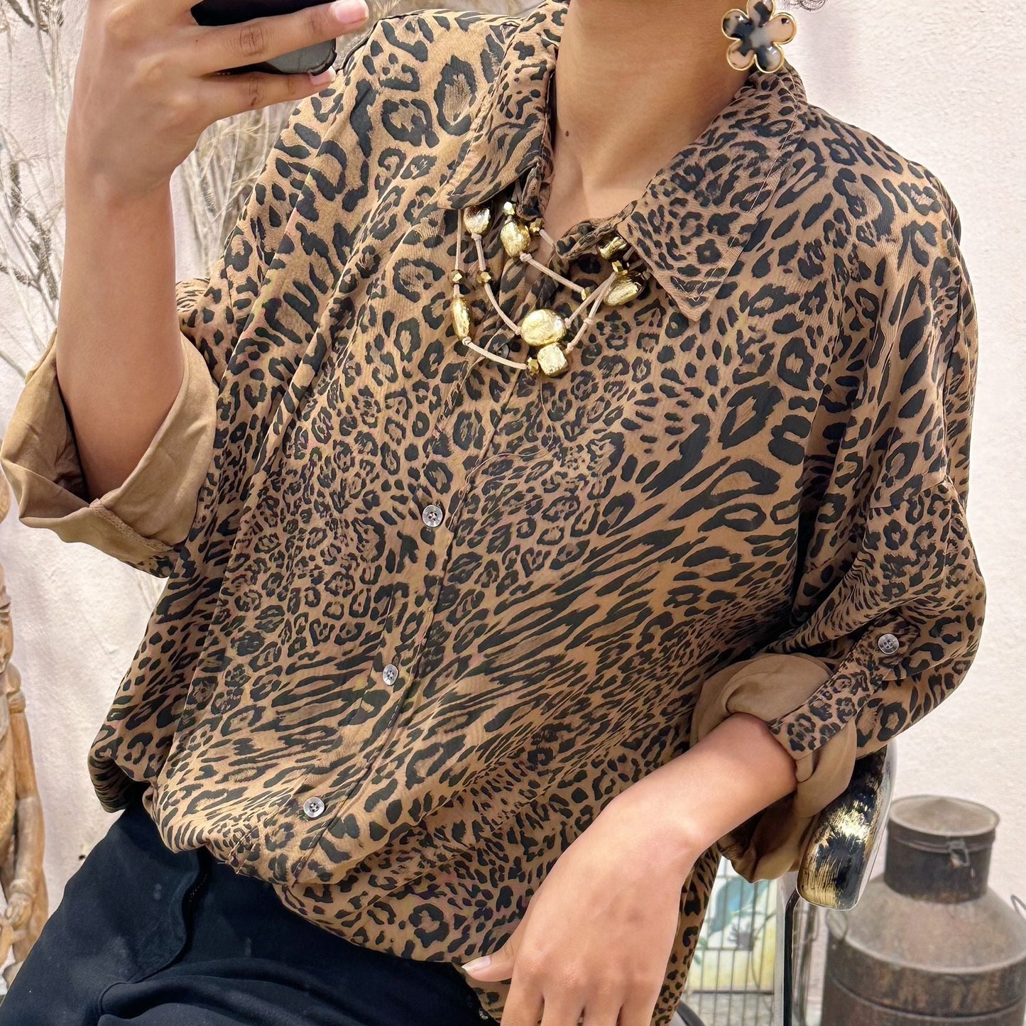 Camisa Animal Print Camel
