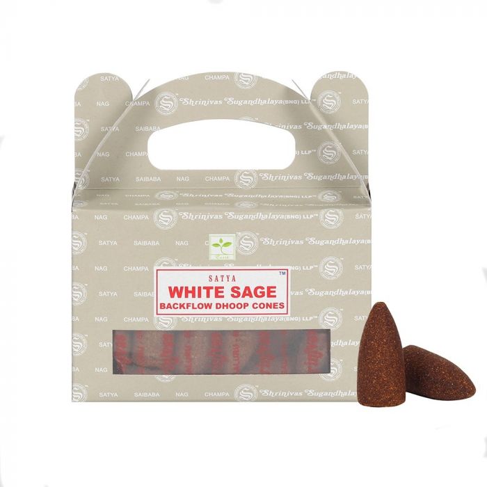 Satya White Sage Backflow Dhoop Cone (24 Peças, x1 Caixa)