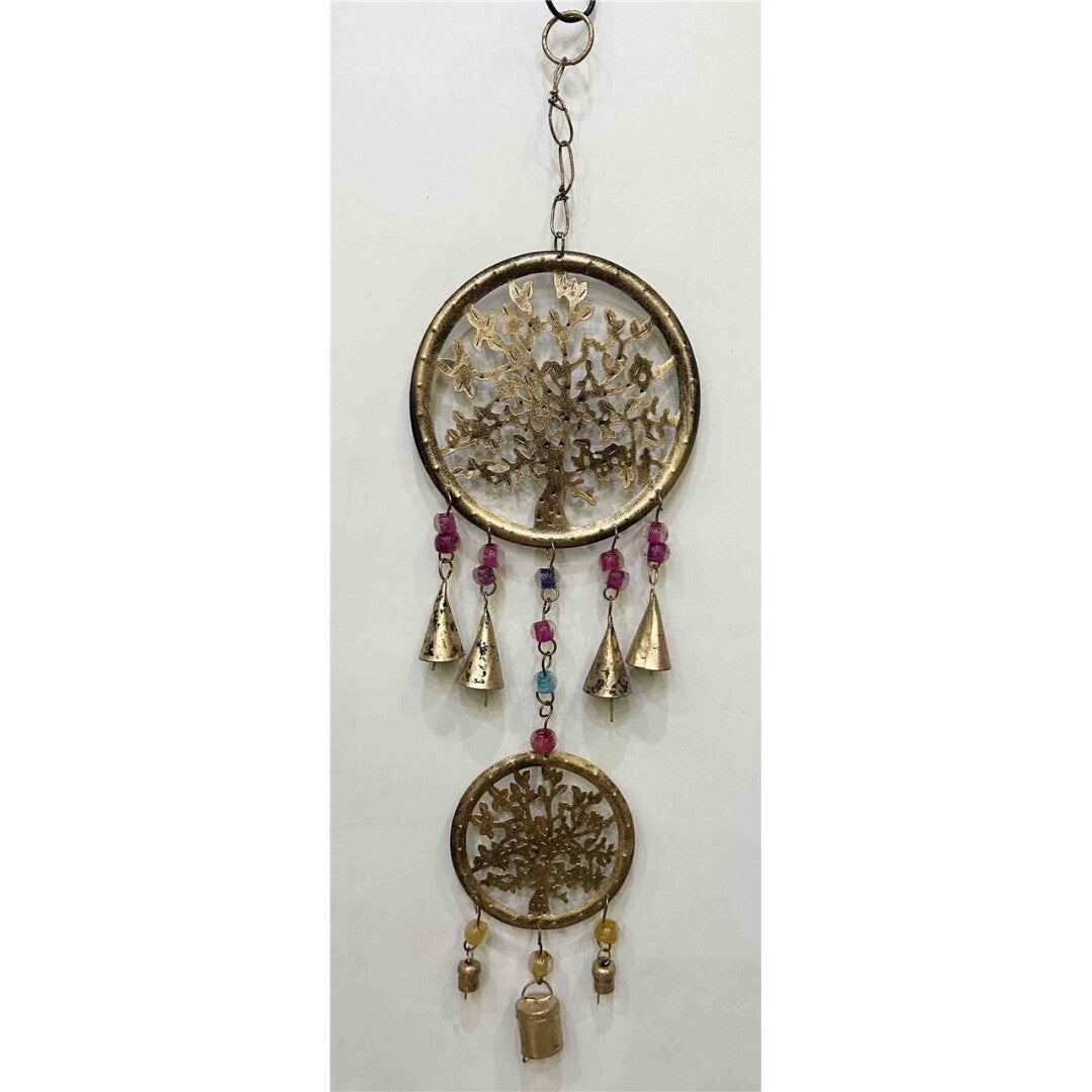 Espanta Espirito Dourado, Arvore da Vida, Dupla com Sinos, 15cm e 10cm