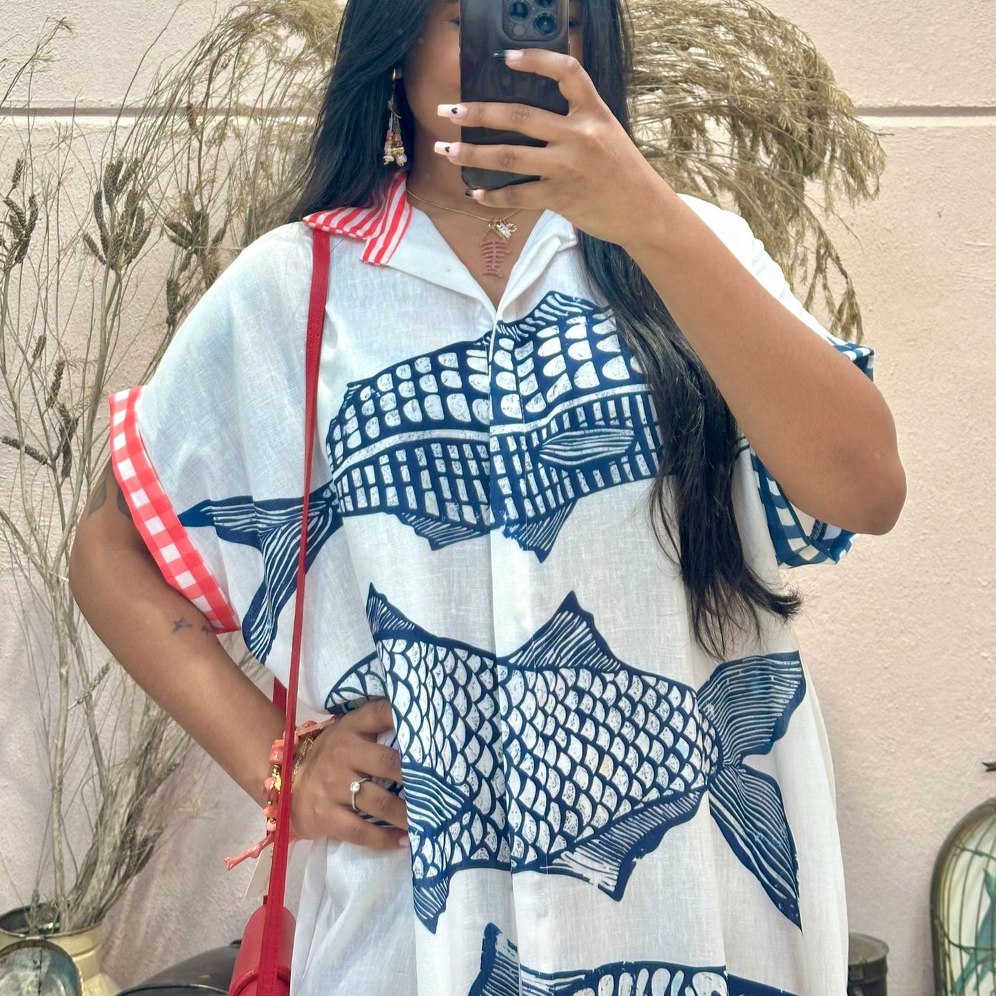 Vestido, Azul Escuro, Estampado Sardinhas