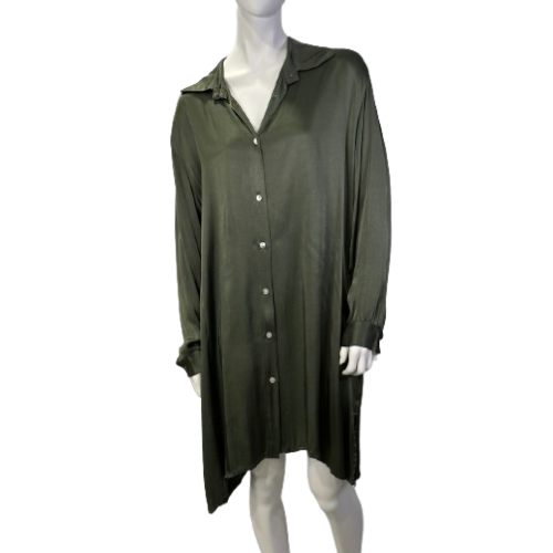Vestido Seda Tipo Camisa - Dourado e Verde Dourado