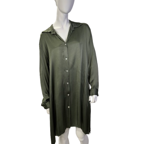 Vestido Seda Tipo Camisa - Dourado e Verde Dourado
