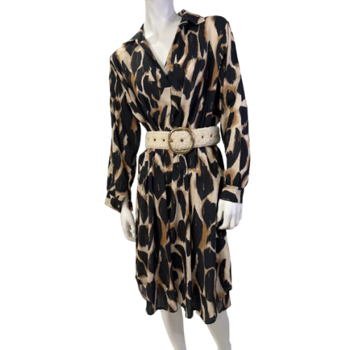 Vestido Tipo Camisa Padrão Animal