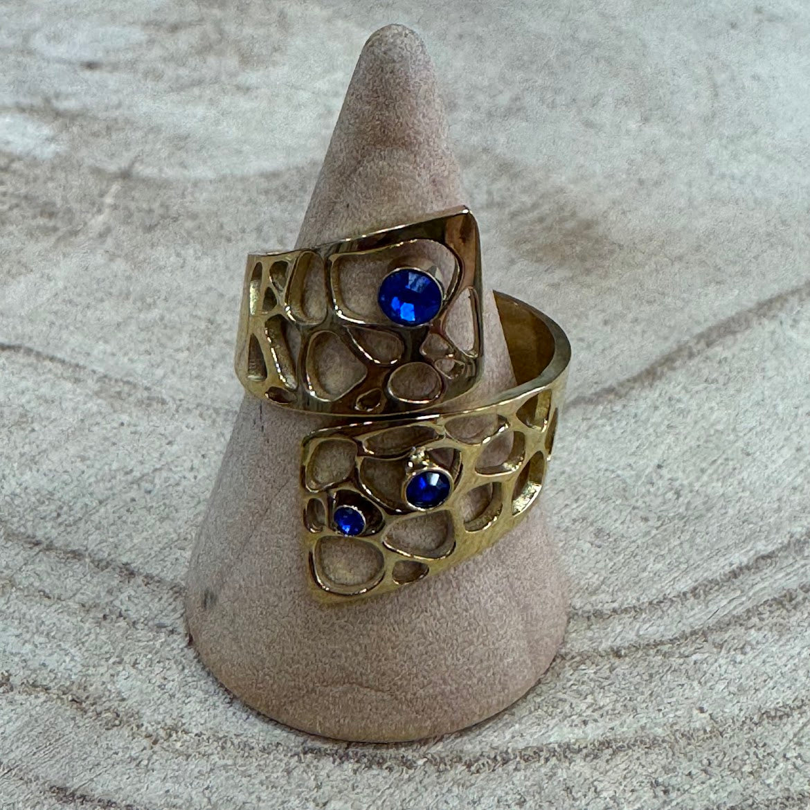 Anel Inox, Caos Completo com Lapiz Lazuli Dourado