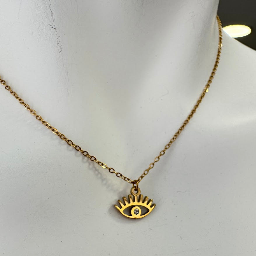 Colar de Aço, Olho Grego Simples VARIEDADES (Dourado/Prateado)