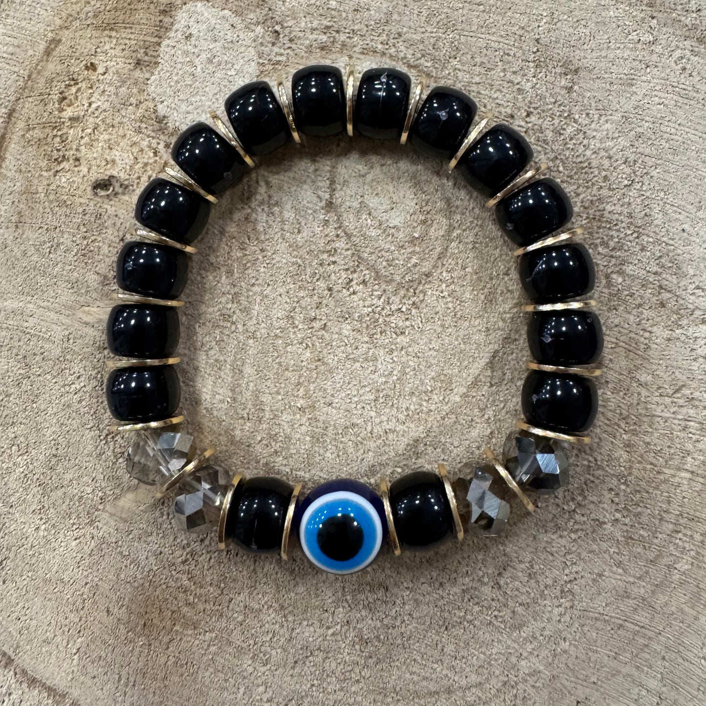 Pulseira Olho Turco Bolas Grandes e Dourado Preto