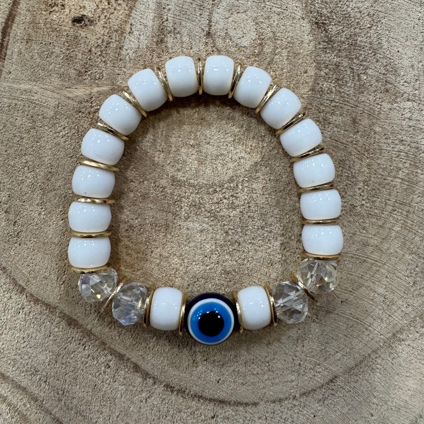 Pulseira Olho Turco Bolas Grandes e Dourado Branco