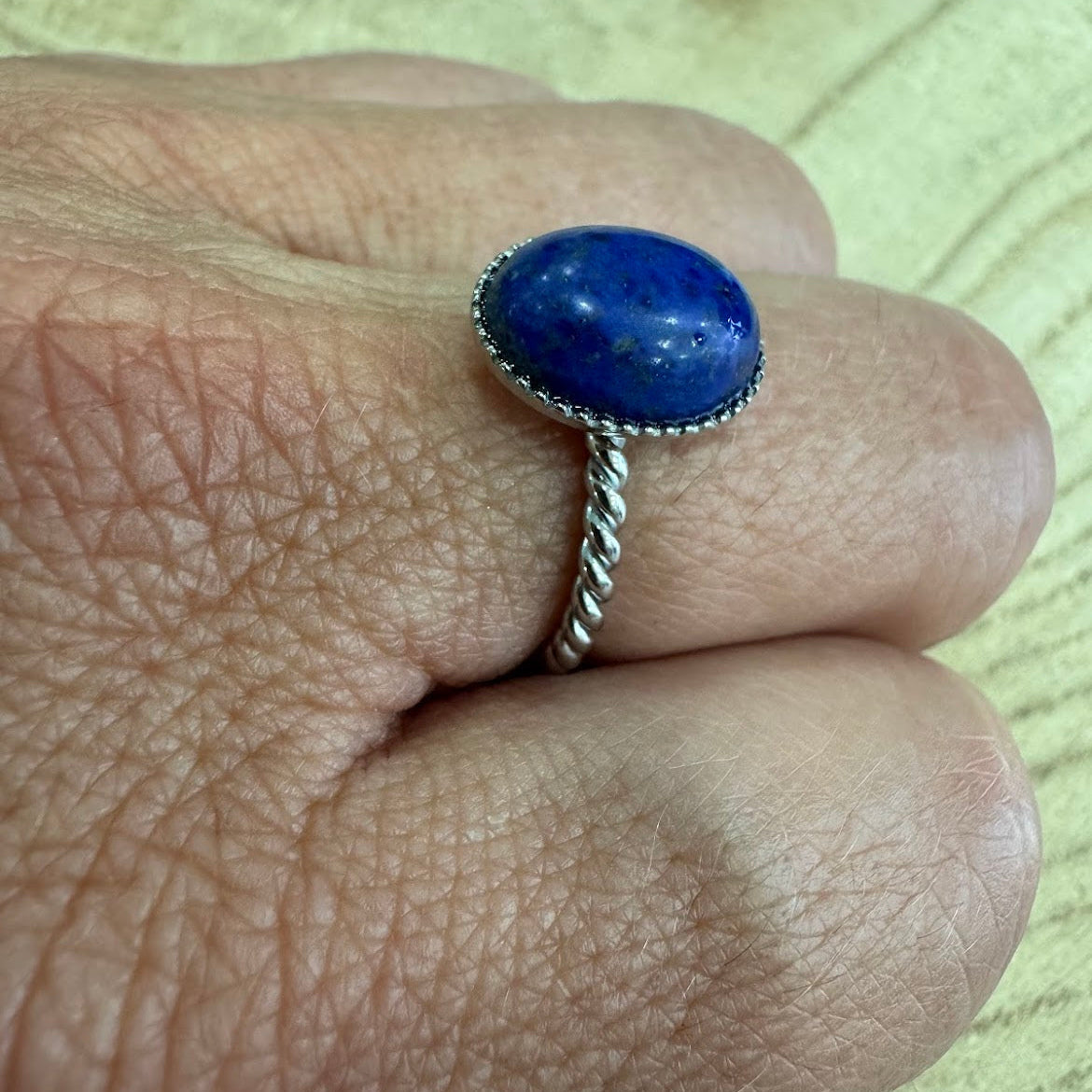 Anel Inox, Lapiz Lazuli Aberto PRATEADO