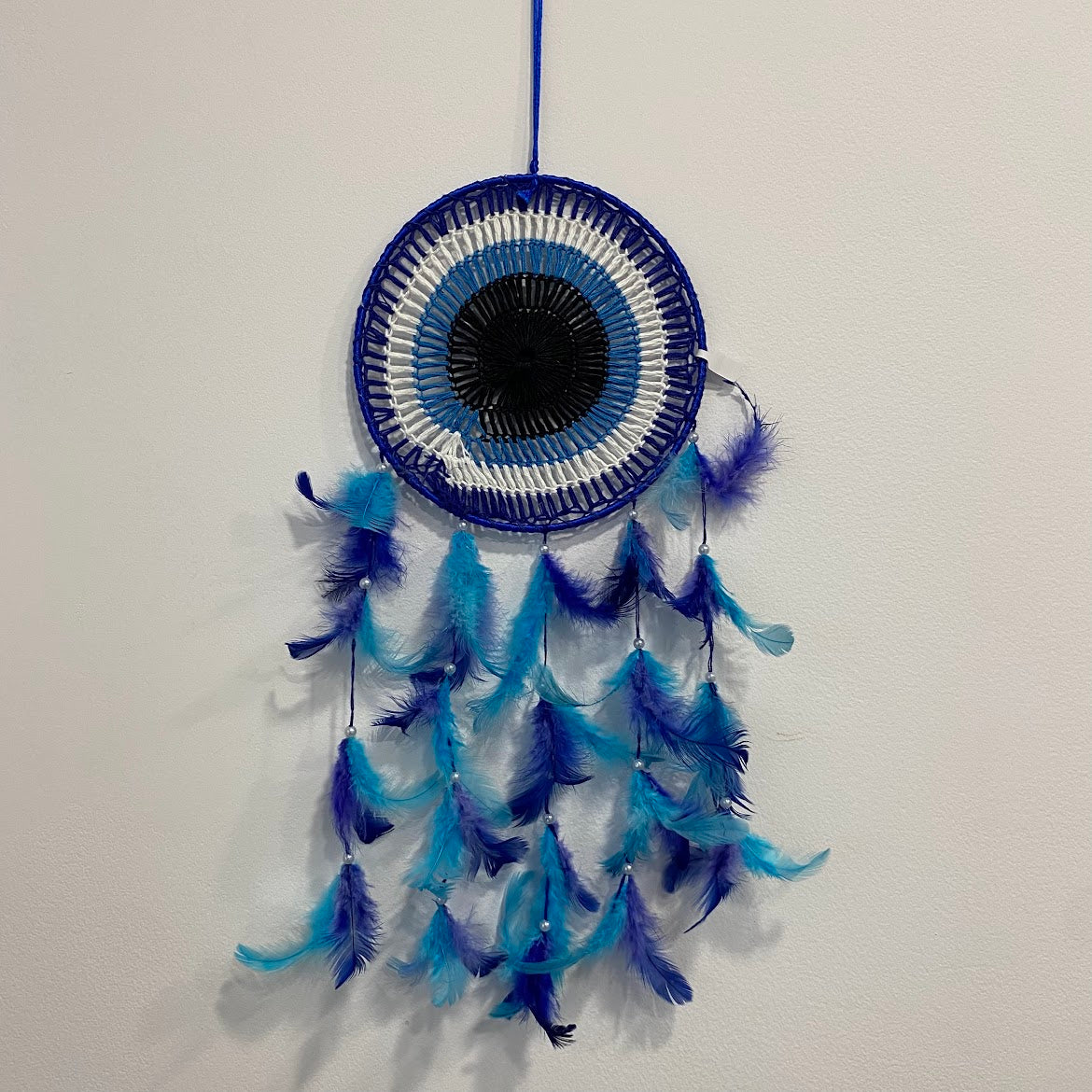 Caça Sonhos Olho Mau (Azul e Branco)