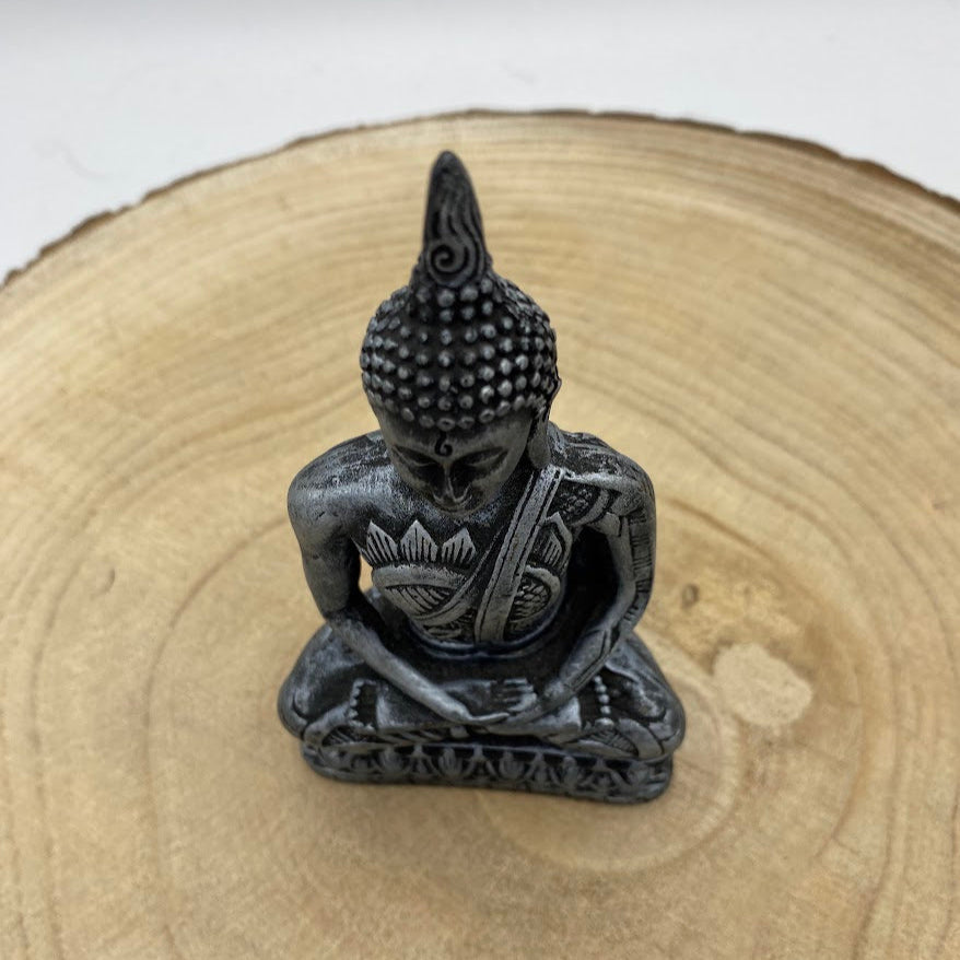 Buda, Sentado - Madeira, Prata, e Dourada (12.5cm) Imita Madeira