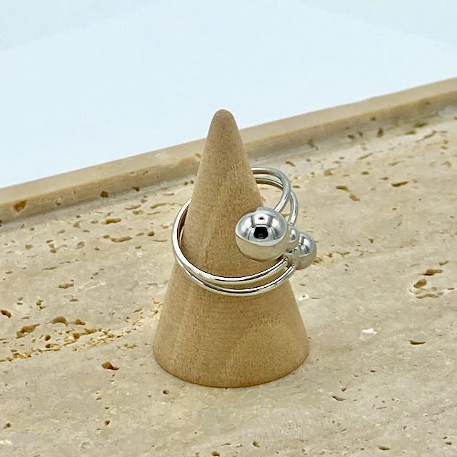 Anel Inox Bolas Prateado - Essencia Pura