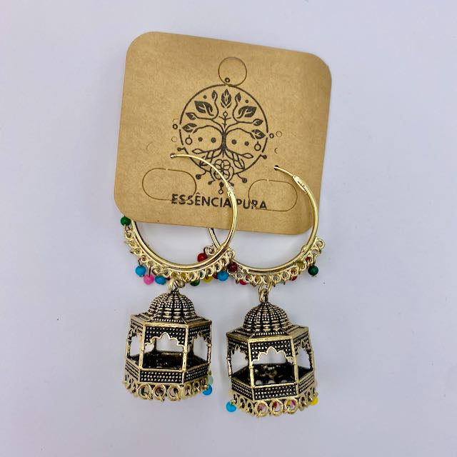 Brincos da India - gaiola de pássaro dourados - Essencia Pura
