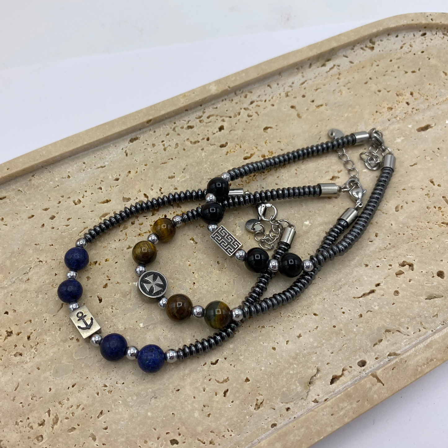 Pulseira Homem Soltas Metal e Pedras Preto