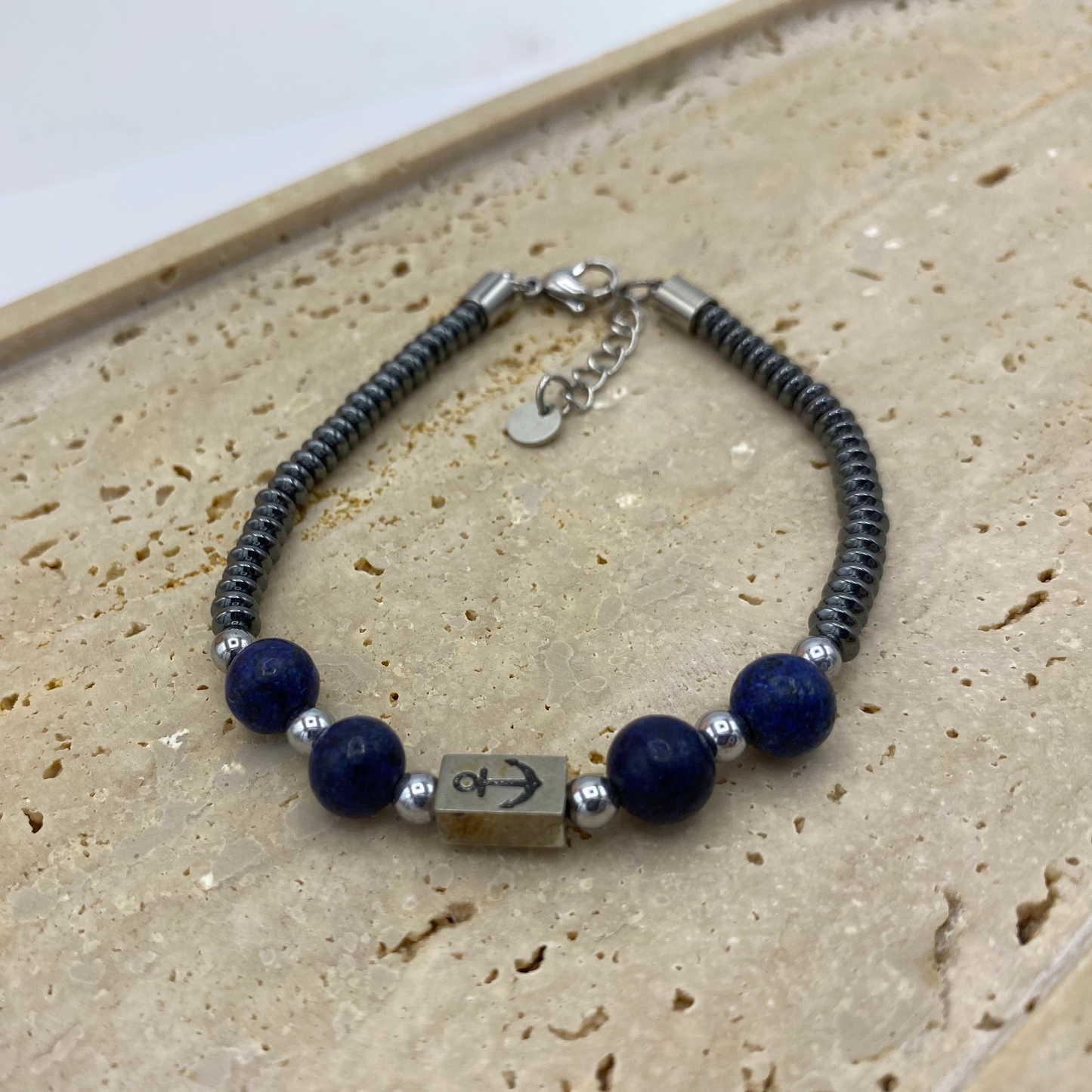 Pulseira Homem Soltas Metal e Pedras Preto