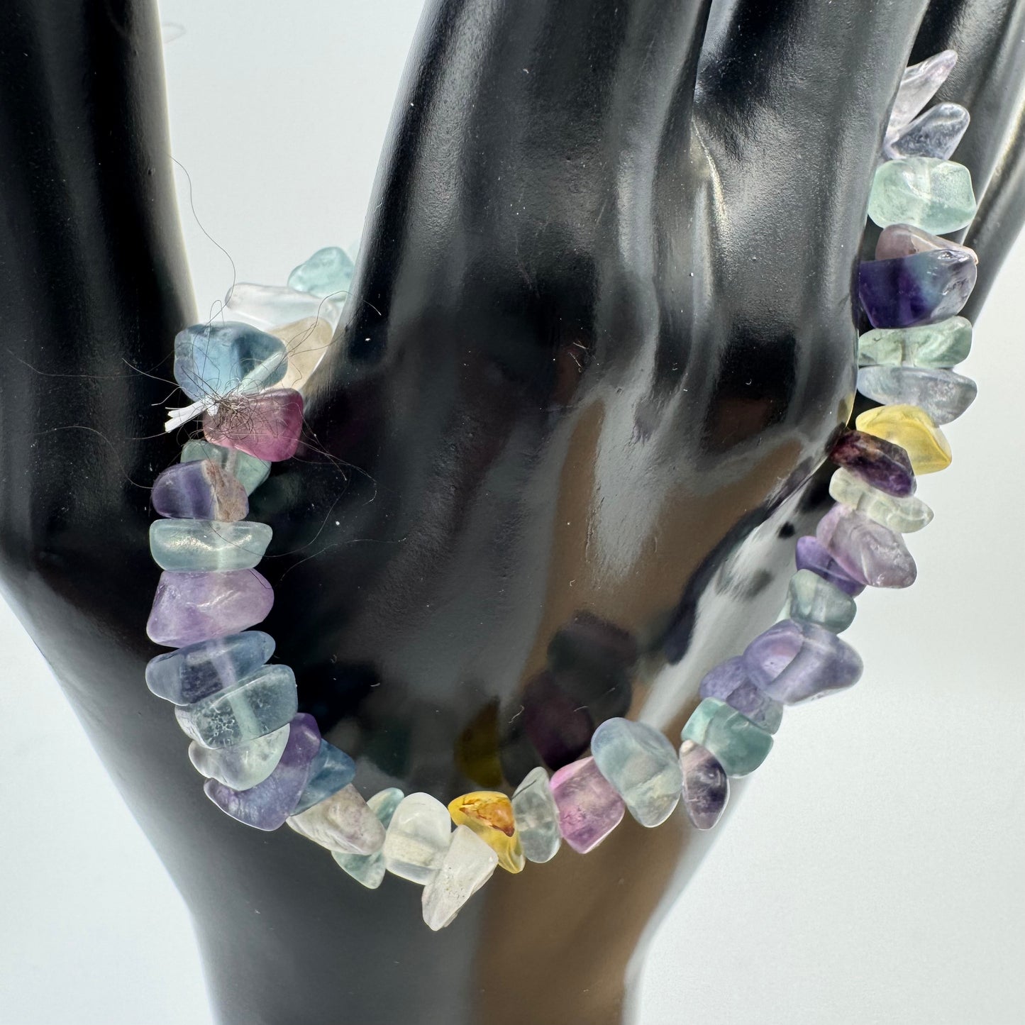 Pulseria Pedra cascalho Fluorite Roxa e Verde