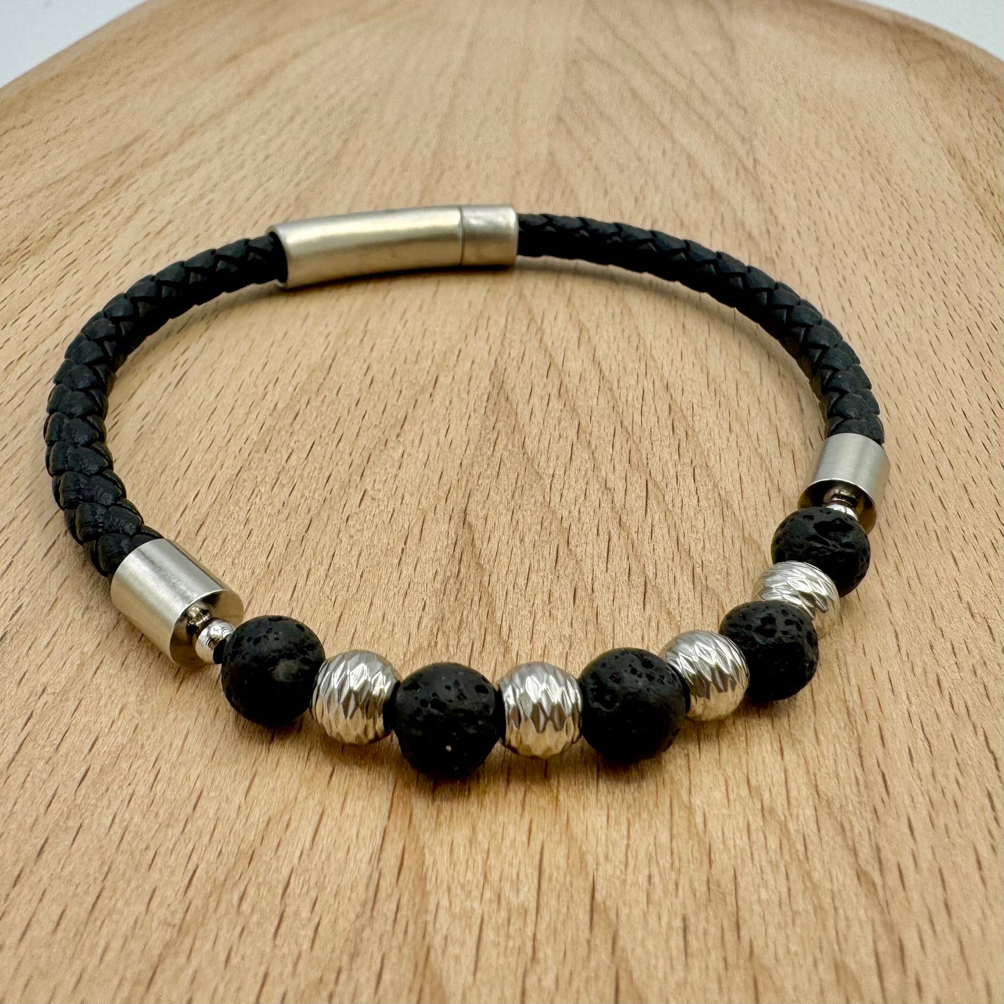 Pulseira Homem 5 Pedras Vulcânica e Trança