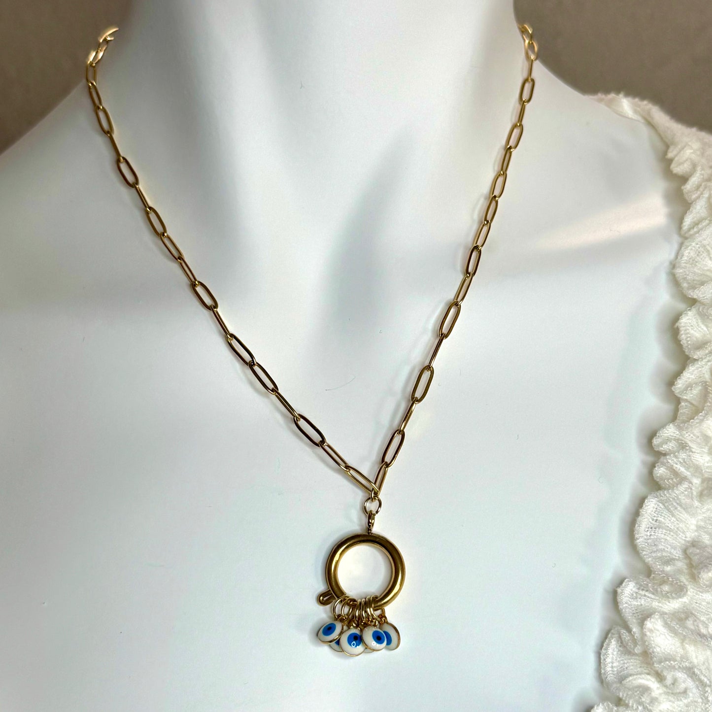 Fio Inox Dourado - Argola com Olhos Turcos (Varientes Preto, Azul, Branco)