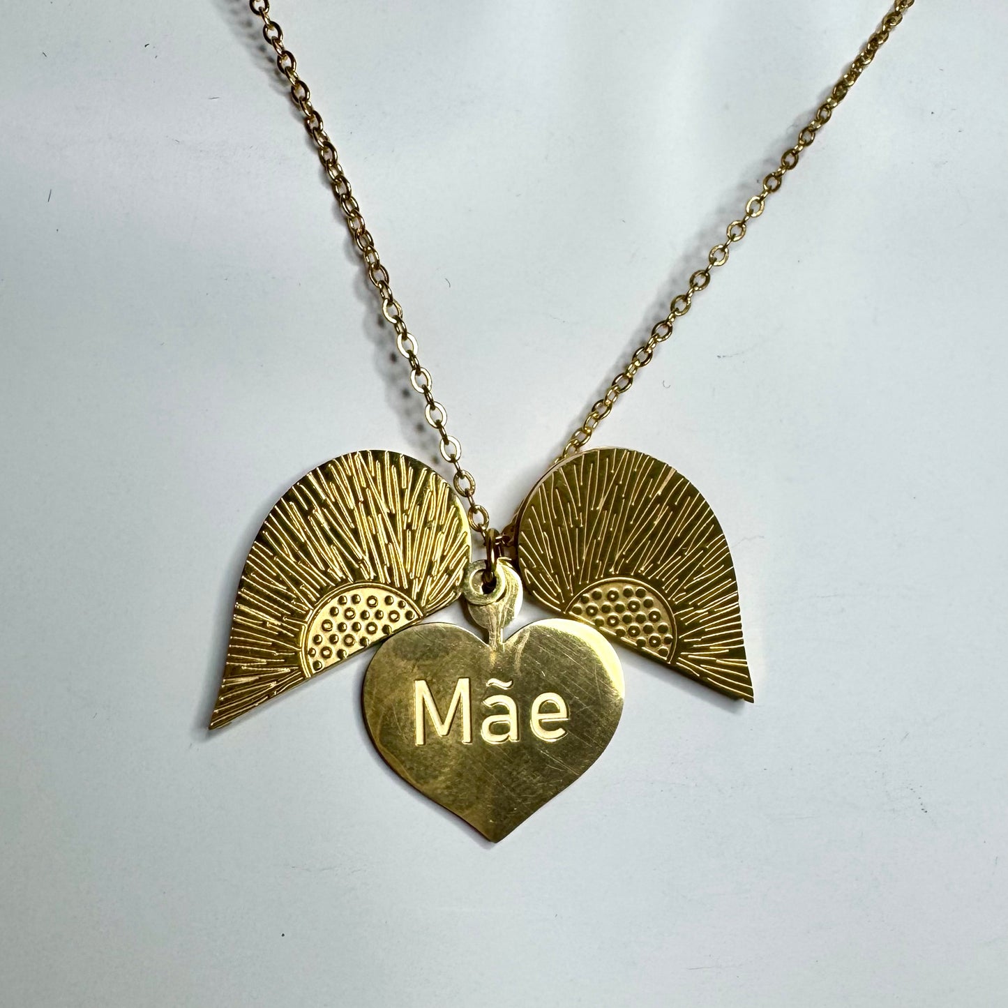 Fio Inox Dourado - Coração Inscrição Mãe