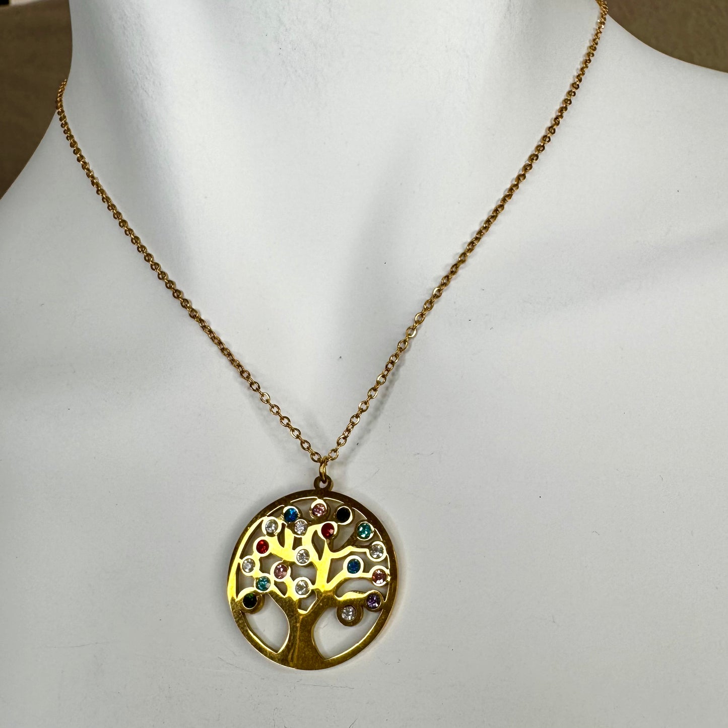 Fio Árvore da Vida Dourado com Brilhantes Multicolor