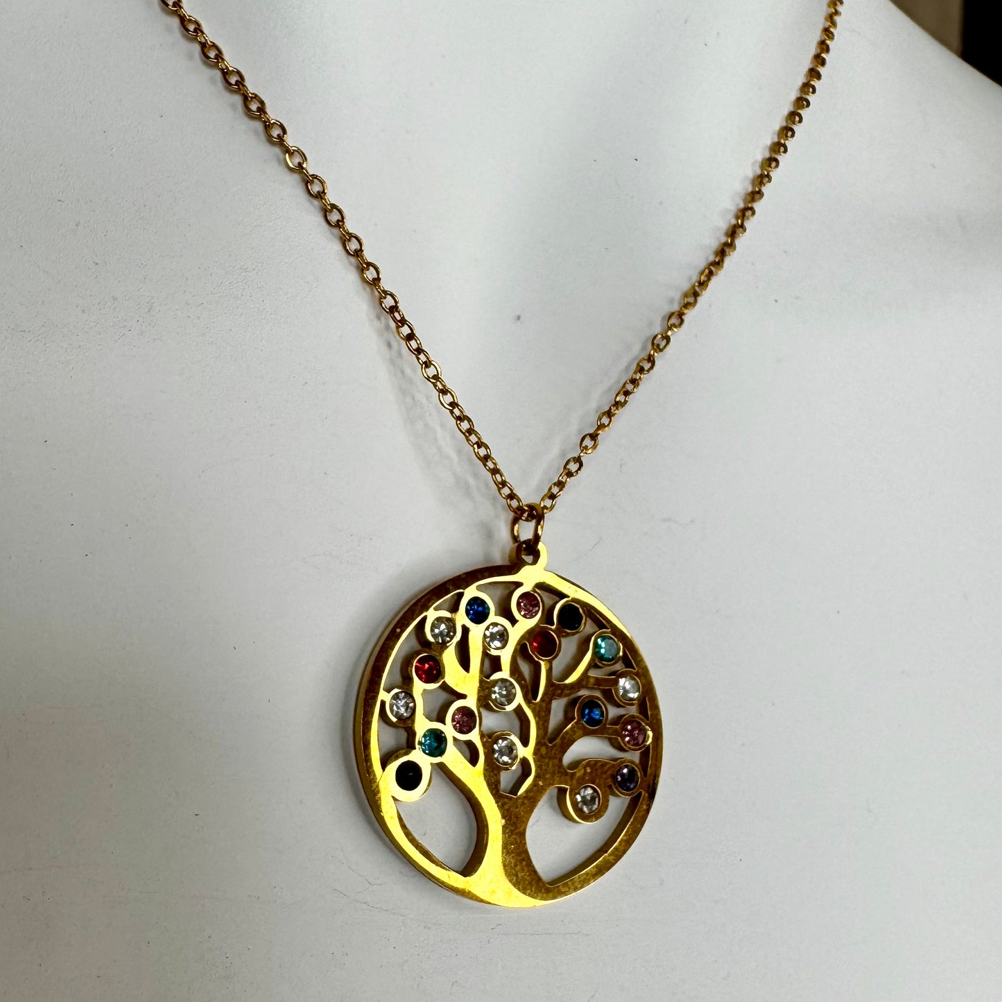 Fio Árvore da Vida Dourado com Brilhantes Multicolor