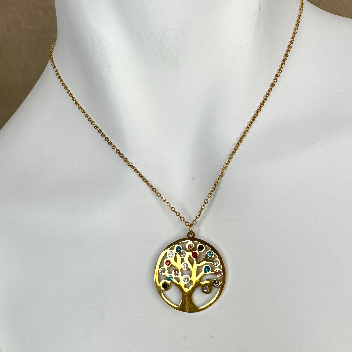Fio Árvore da Vida Dourado com Brilhantes Multicolor