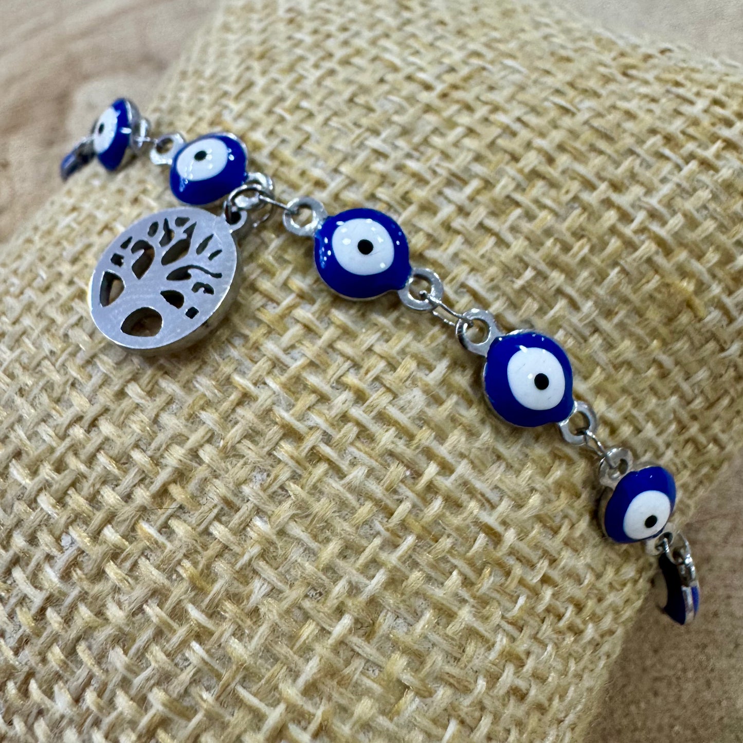 Pulseira Olhos Gregos com Árvore da Vida Prateado