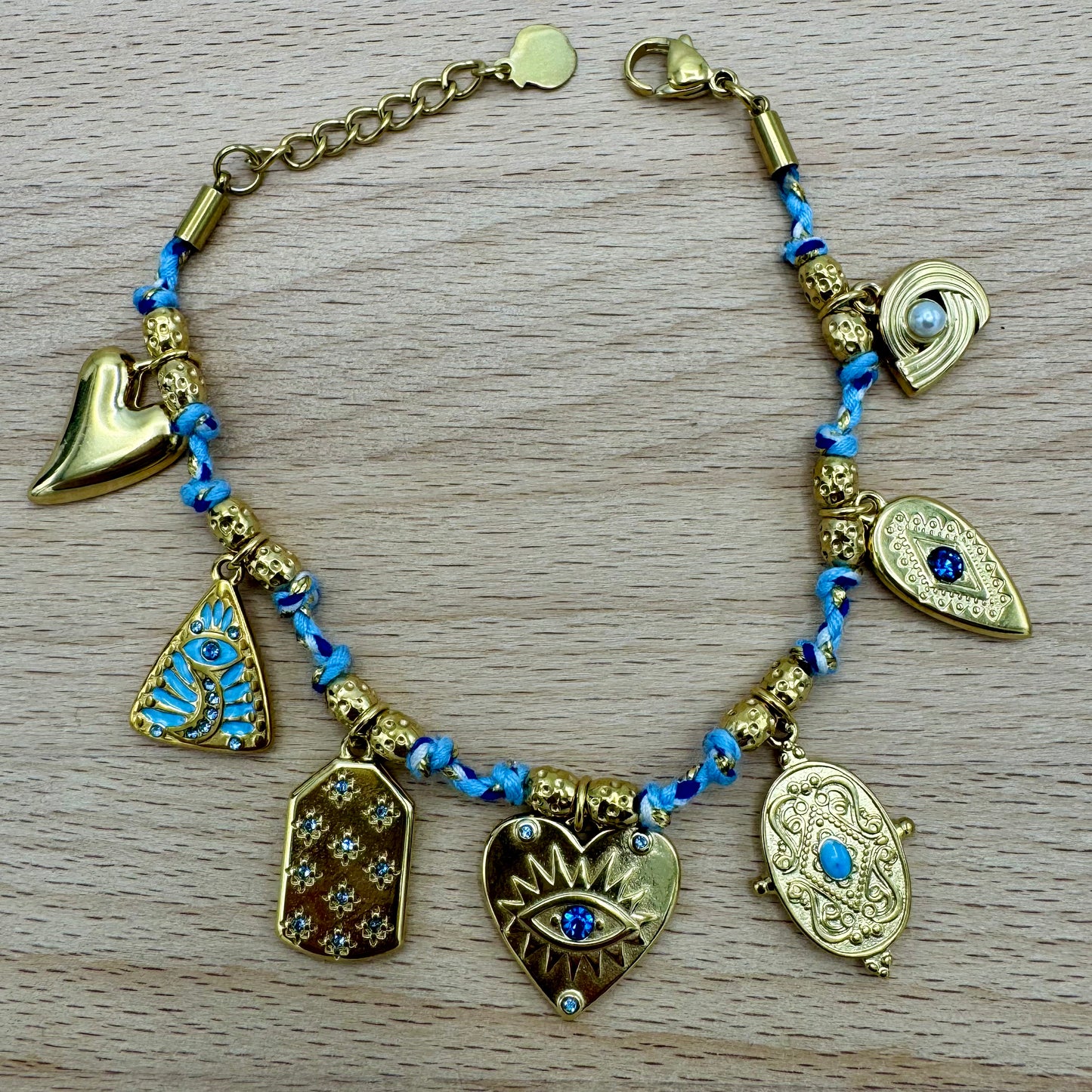 Pulseira Pendentes Olho Azul, Dourado