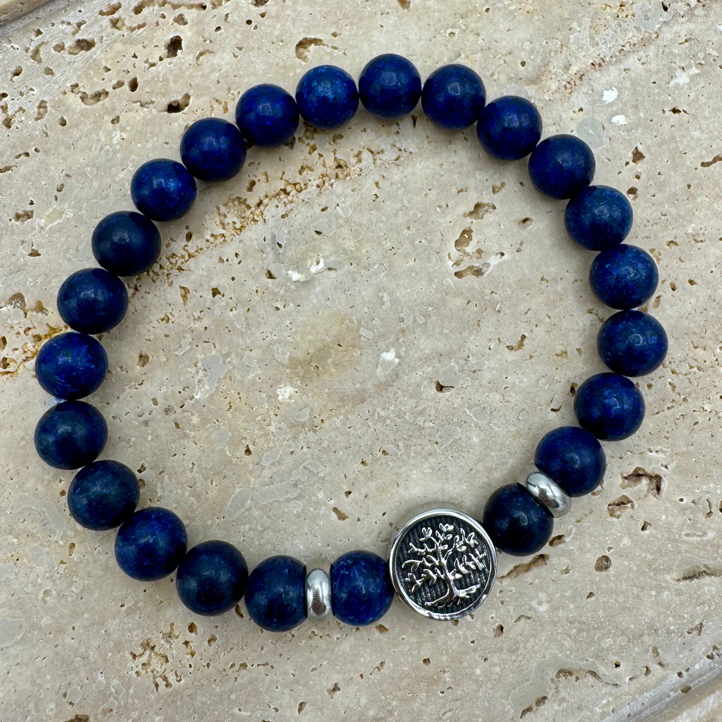 Pulseira Homem Lápis Lazúli com pingente Árvore da Vida Caveira