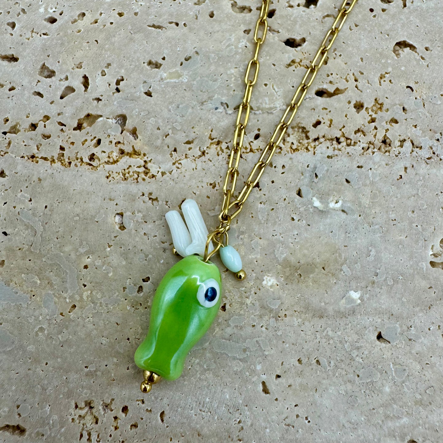Fio Peixe Porcelana Dourado - Verde