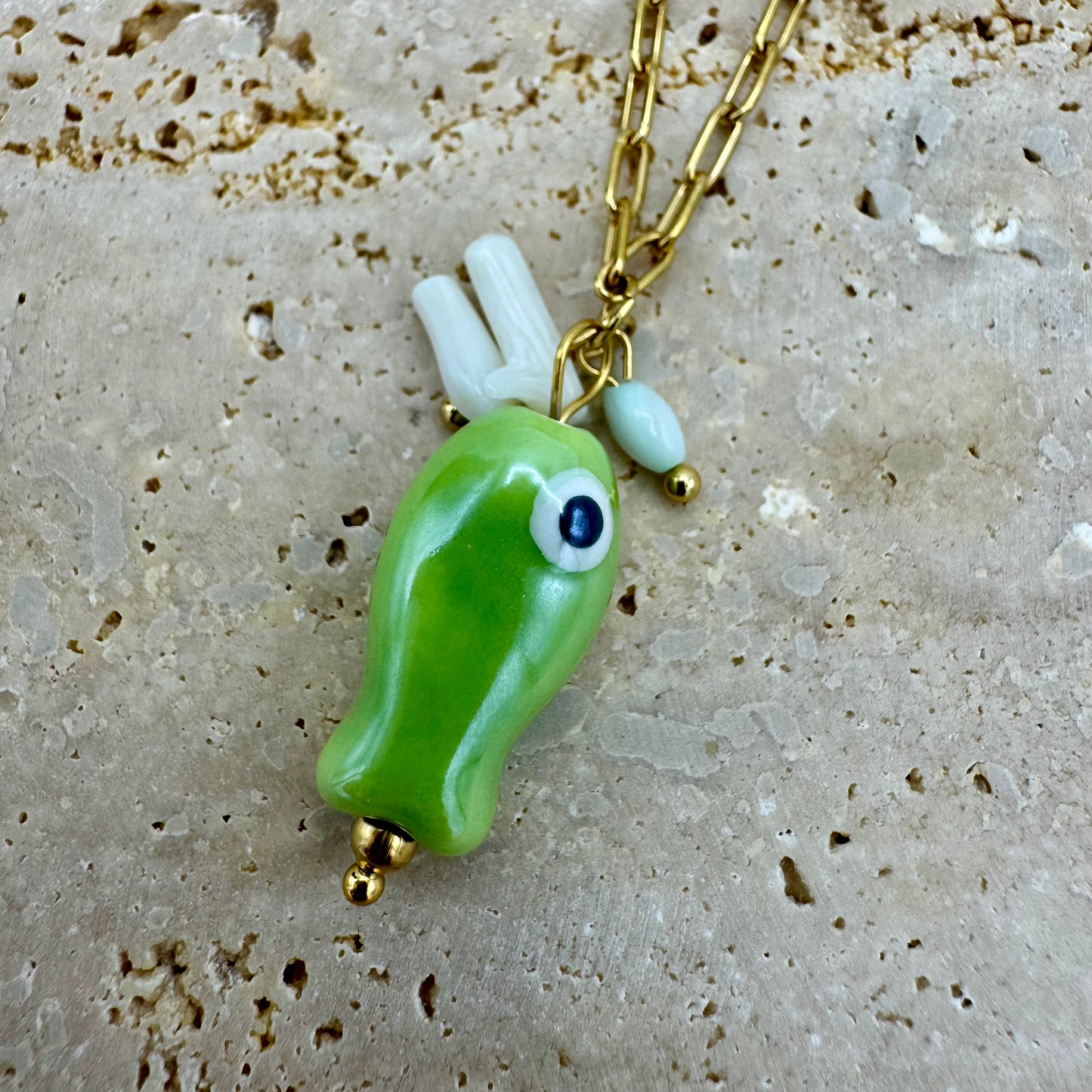 Fio Peixe Porcelana Dourado - Verde