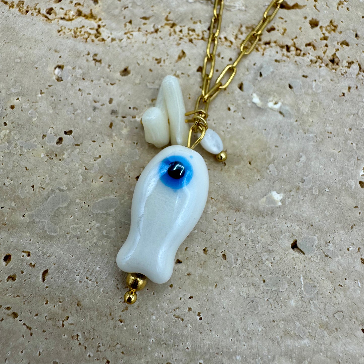 Fio Peixe Porcelana Dourado - Branco