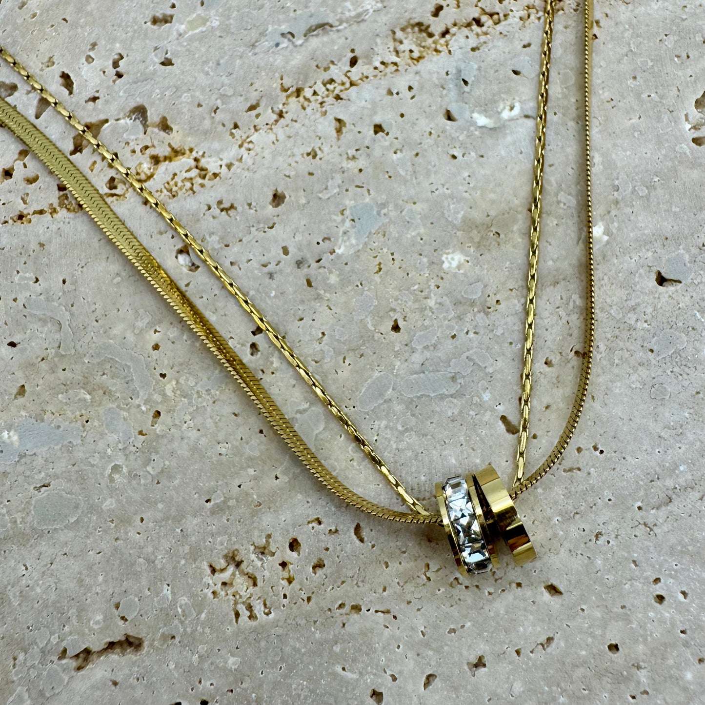 Fio Corrente Dupla e Duas Argolas Dourado