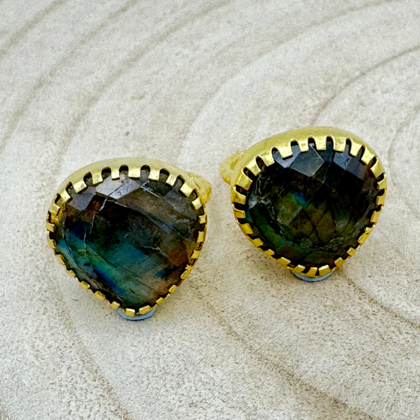 Anel Latão India, Regulavel Labradorite