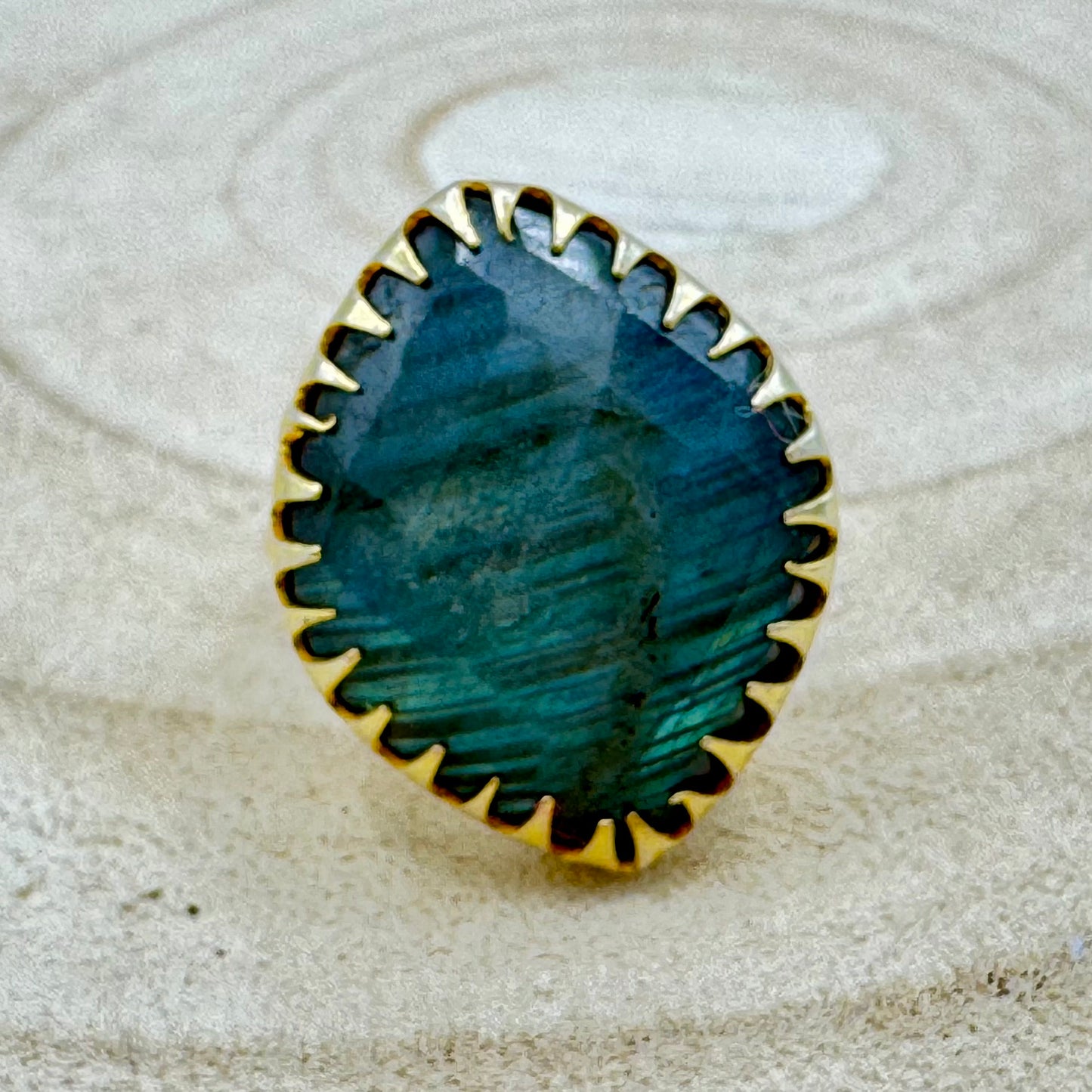 Anel Latão India, Regulavel Labradorite