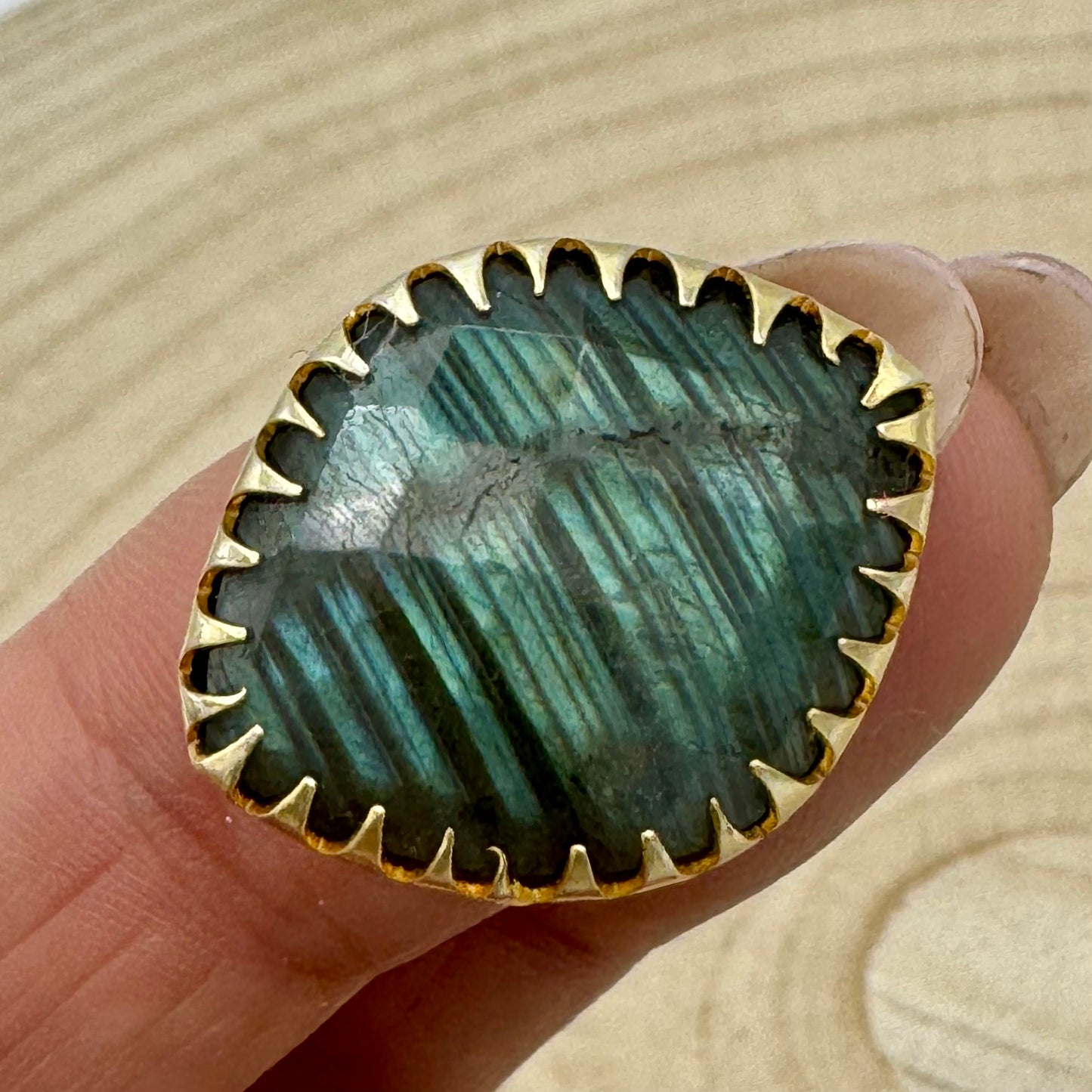 Anel Latão India, Regulavel Labradorite