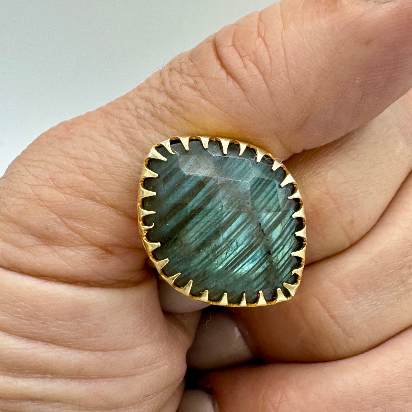 Anel Latão India, Regulavel Labradorite