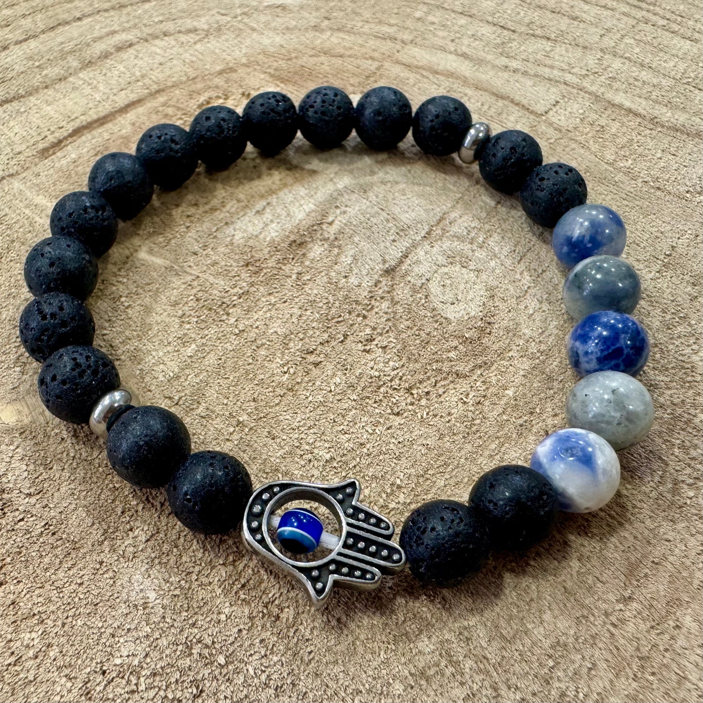 Pulseira Homem Elástico Sodalite e Hamsá
