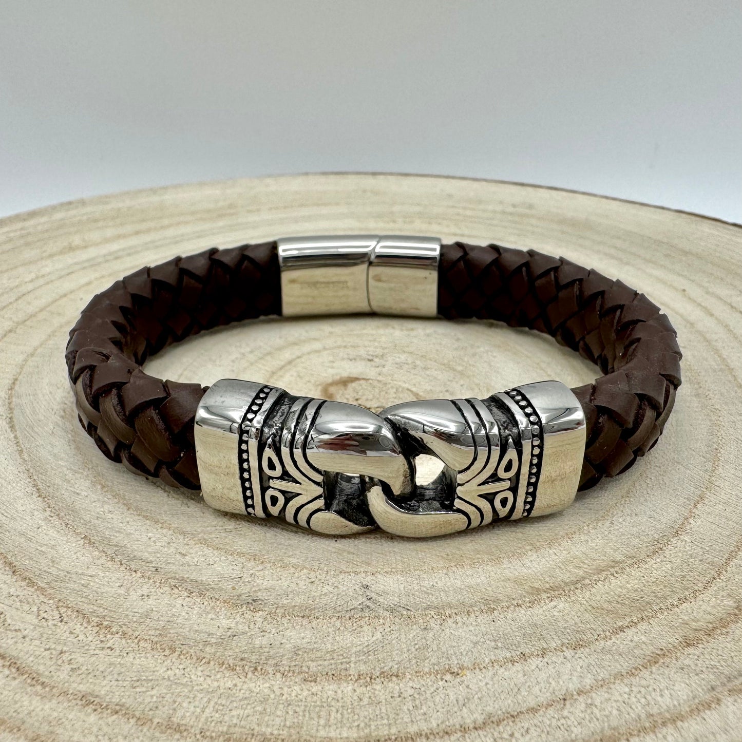 Pulseiras Homem em Couro Trançado - Entrelaçada Trabalhada Castanha