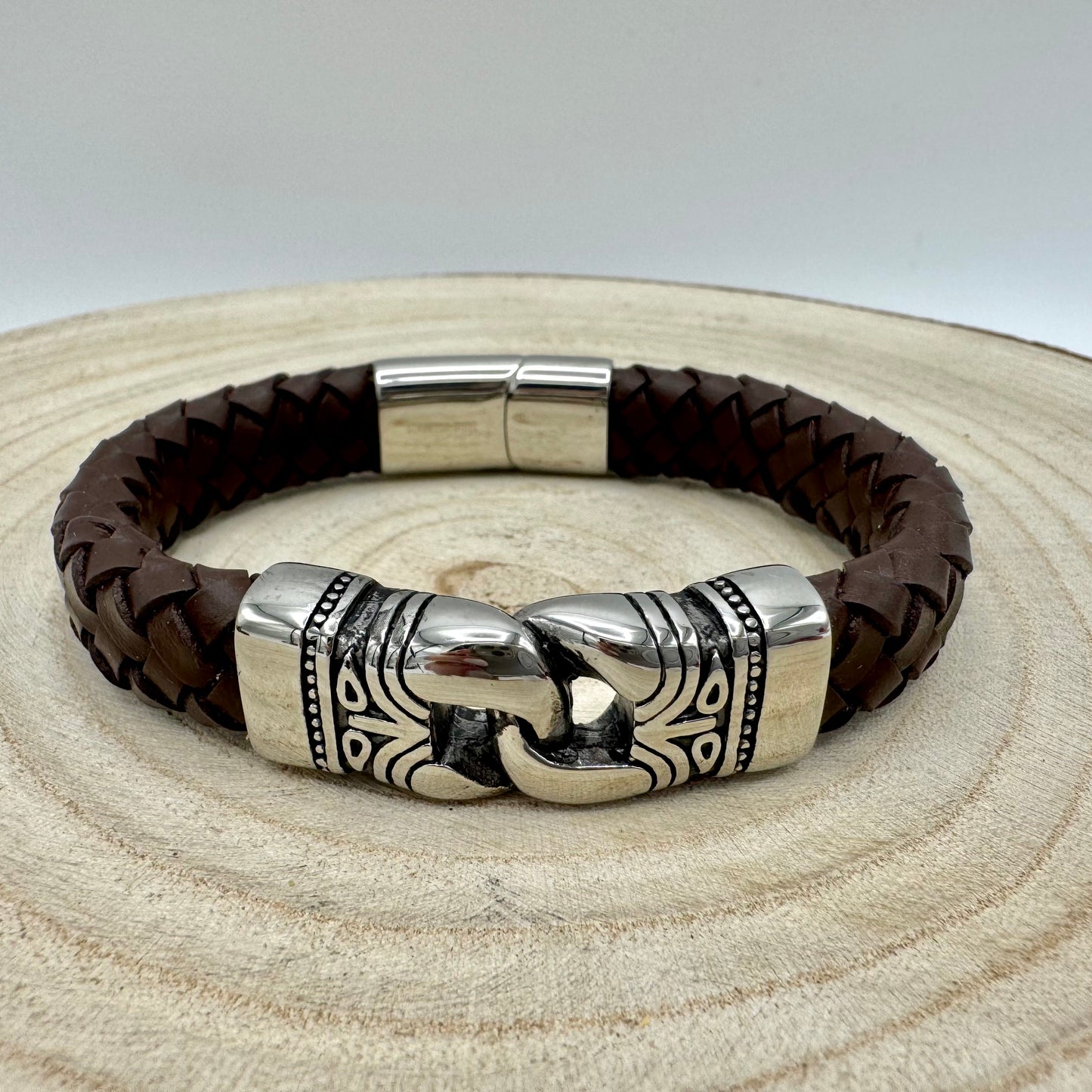 Pulseiras Homem em Couro Trançado - Entrelaçada Trabalhada Castanha