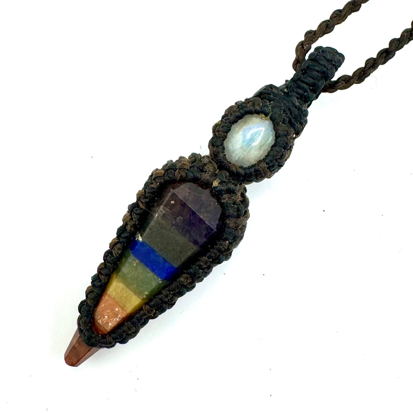 Amuleto de Cristal 7 Chakras com Jade Branco