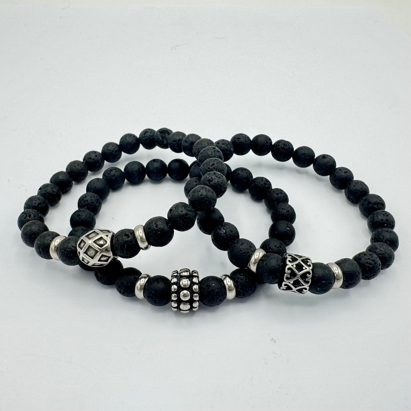 Pulseira Homem Pedra Vulcanica com pingente Pulseira 3