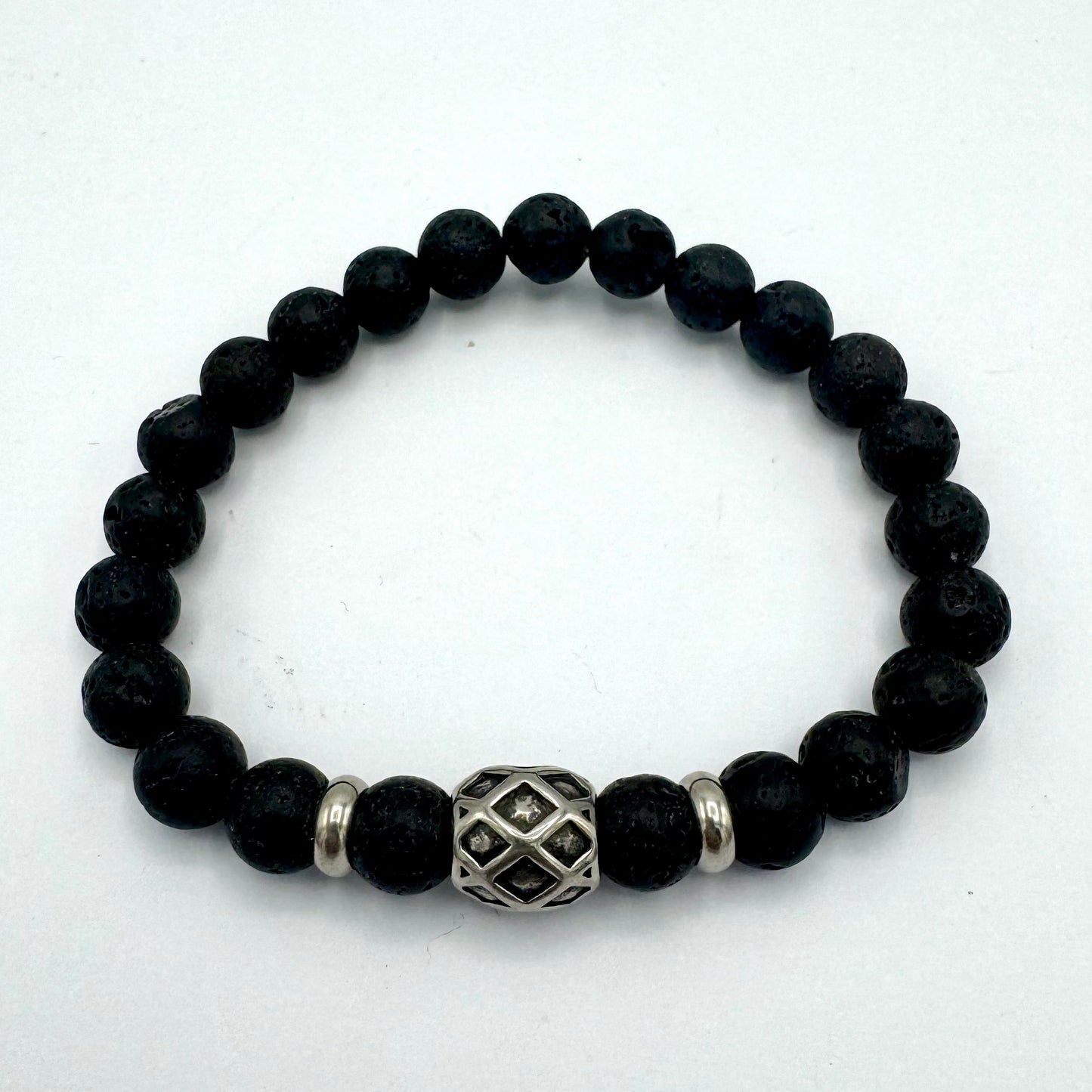 Pulseira Homem Pedra Vulcanica com pingente Pulseira 3