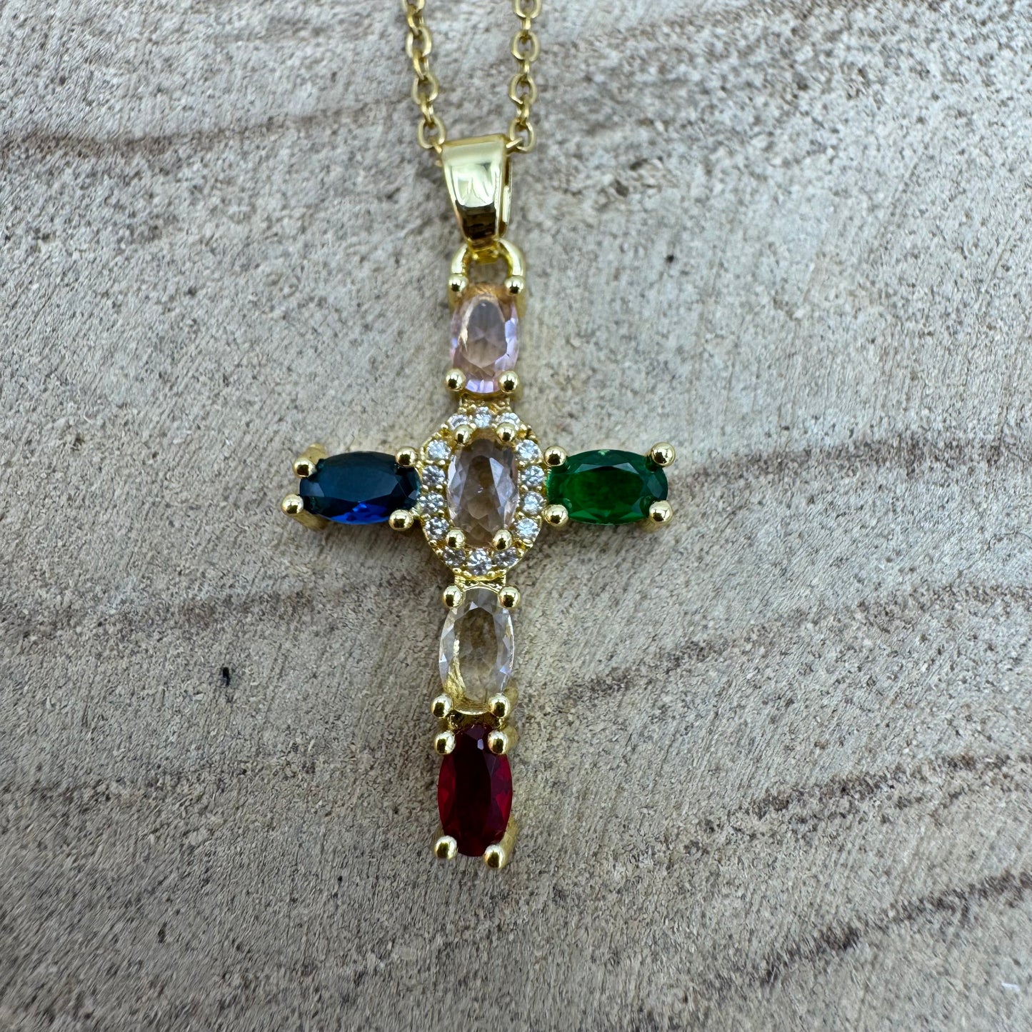 Fio Cruz Brilhantes Coloridos Dourado (Oferta Brincos)