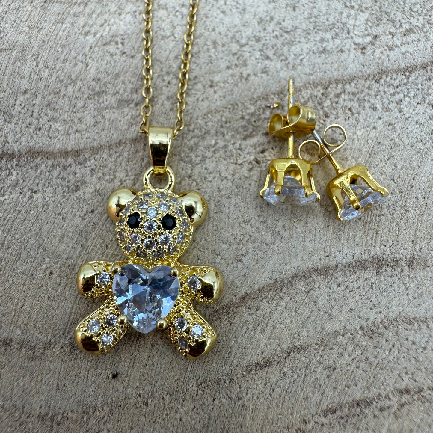 Fio Urso Coração Brilhante Dourado (Oferta Brincos)